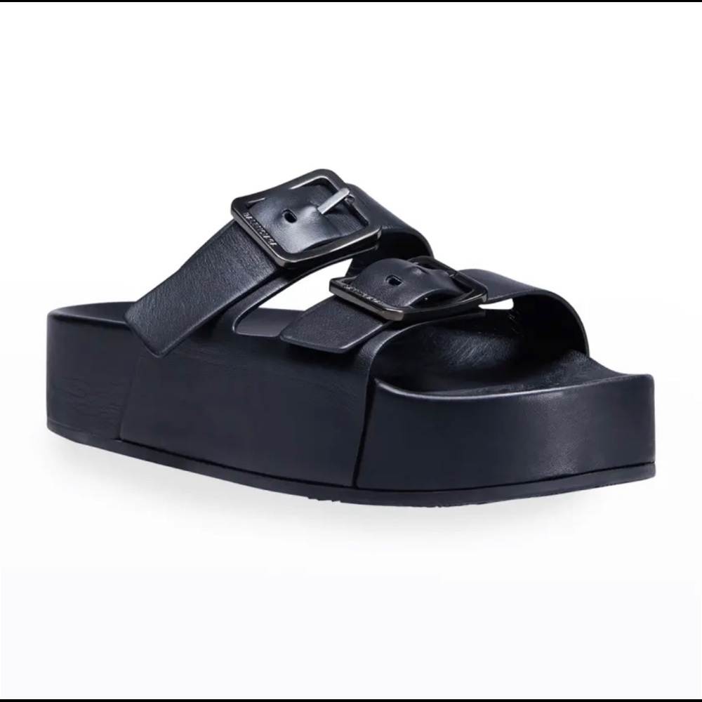 BALENCIAGA MALLORCA LEATHER PLATFORM SLIDES